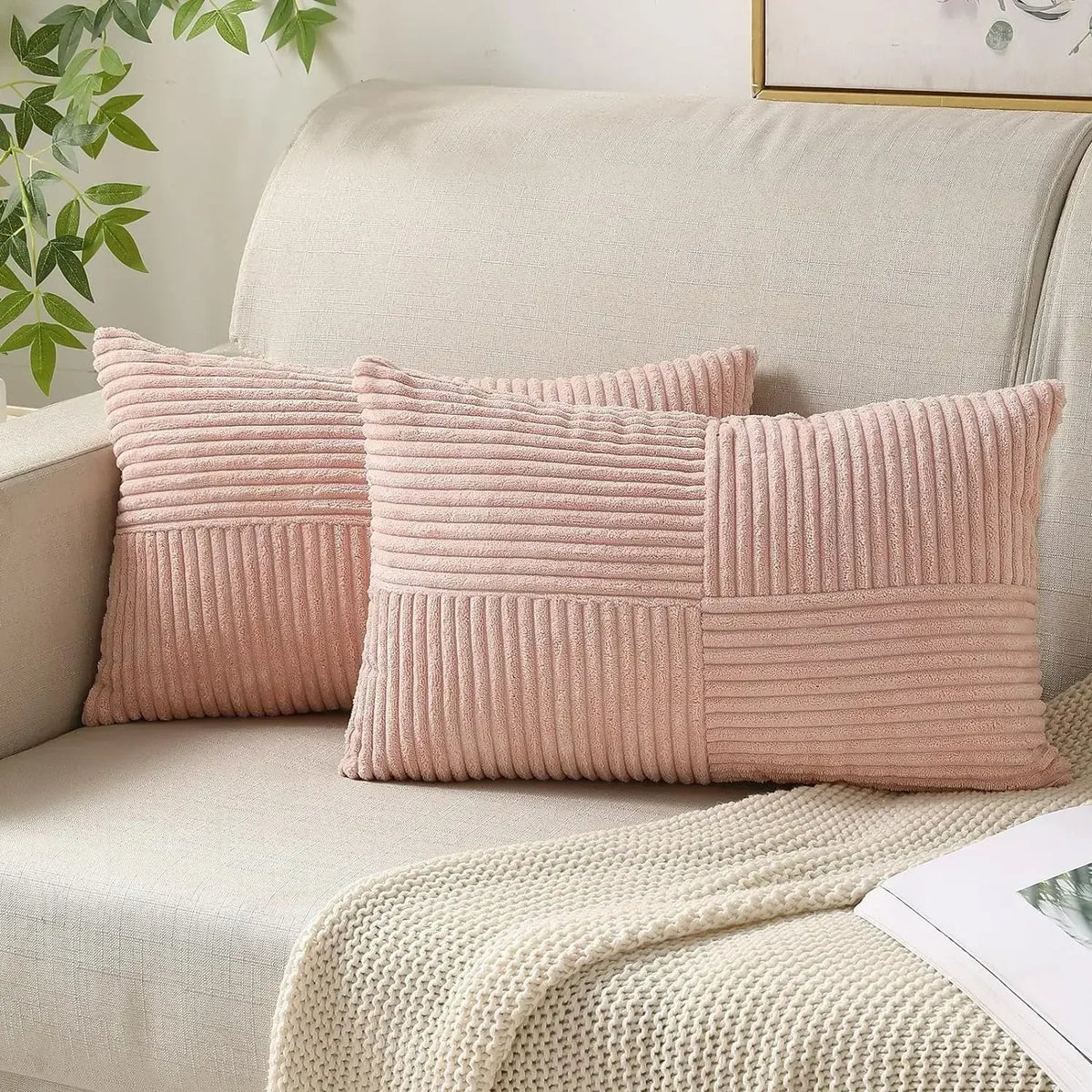 VelvetAura Cushion Cover - Stylish Striped Cushion Covers in Luxury Corduroy Set