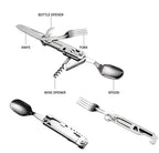 GearSpork Outdoor cutlery 6-in-1 | Foldable multifunctional cutlery made of stainless steel | Knife, fork, spoon, can opener & bottle opener | For camping & trekking