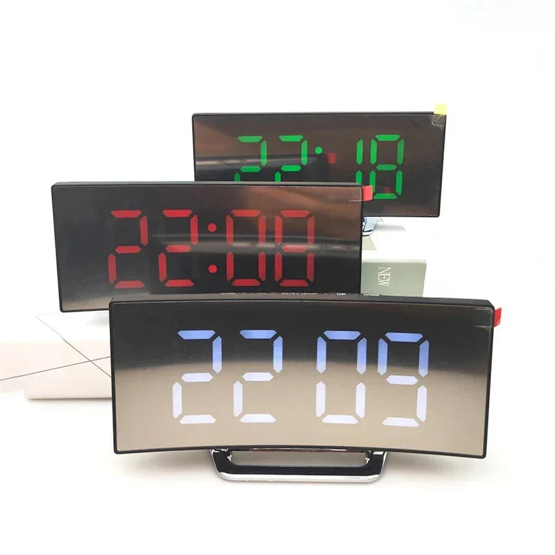 LED curved screen digital alarm clock with USB charging