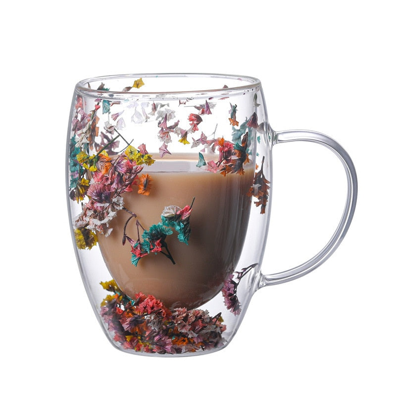 Double-walled dried flower glass cup