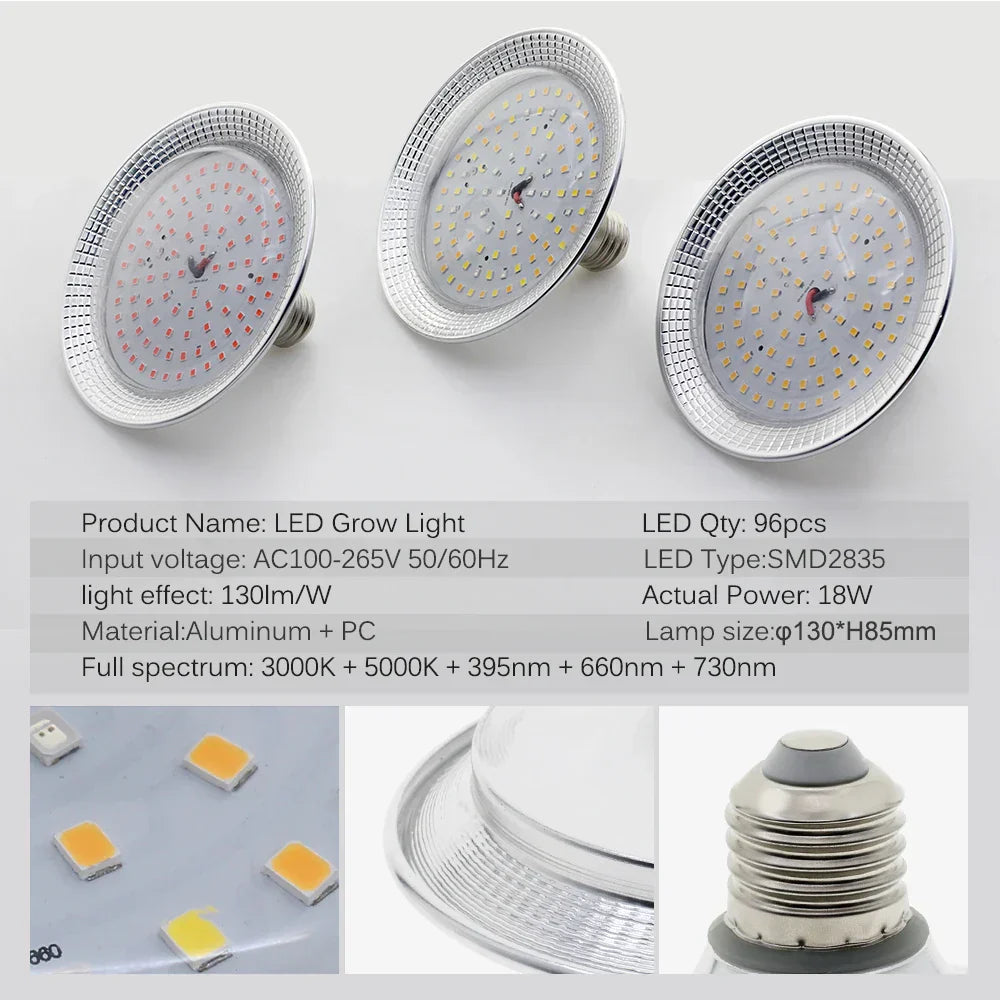 Solura Plant Lamp | E27 LED 18W | Full Spectrum Daylight | For Houseplants & Greenhouse