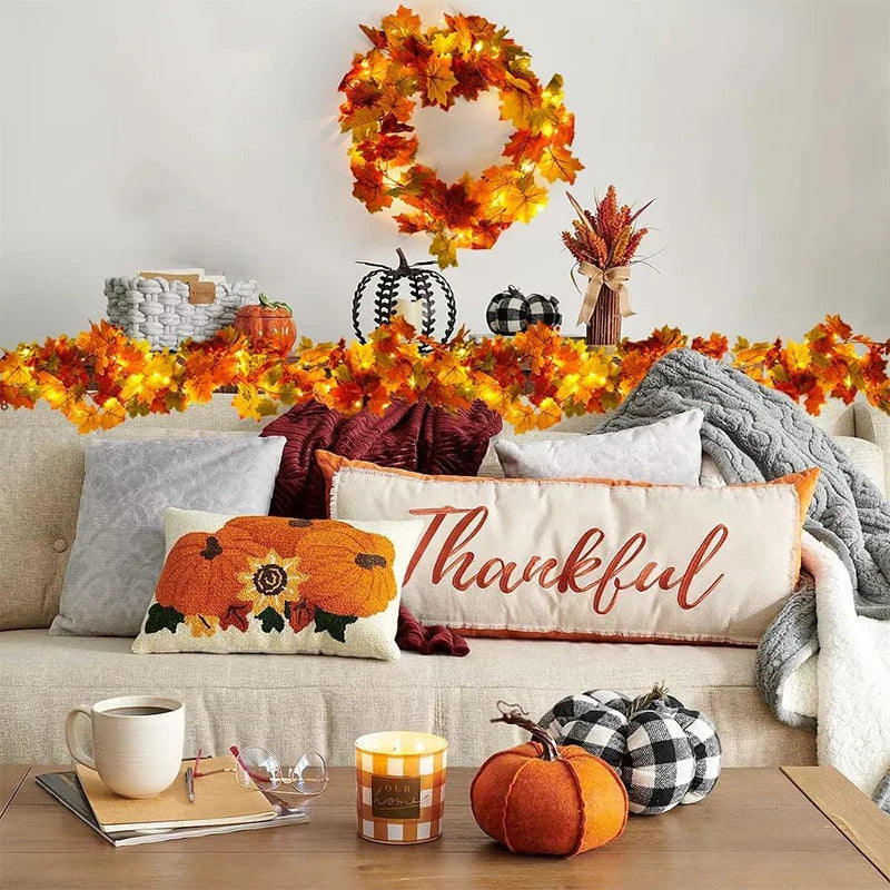Aurelia Autumn Wreath | Artificial Maple Leaf Garland | 200 cm | Decor for Home & Garden