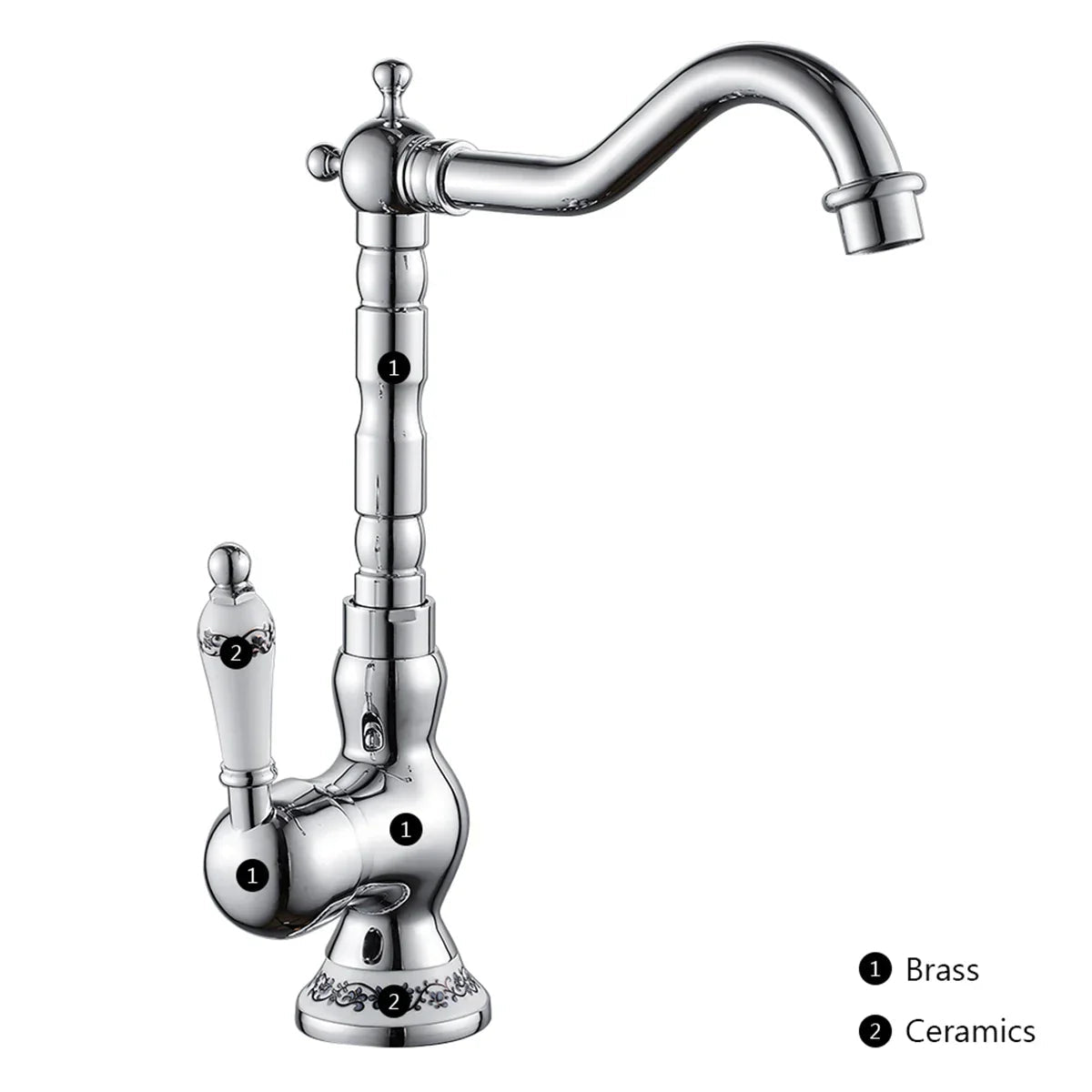Kitchen faucet made of antique brass with ceramic handle - 360° swivel | Traditional design
