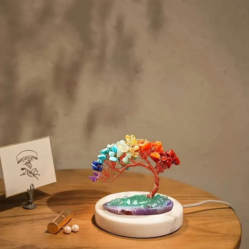 Crystal Tree AuroraTree | Natural Gemstones | Agate Base & Copper Wire | Feng Shui Lucky Tree 10 cm
