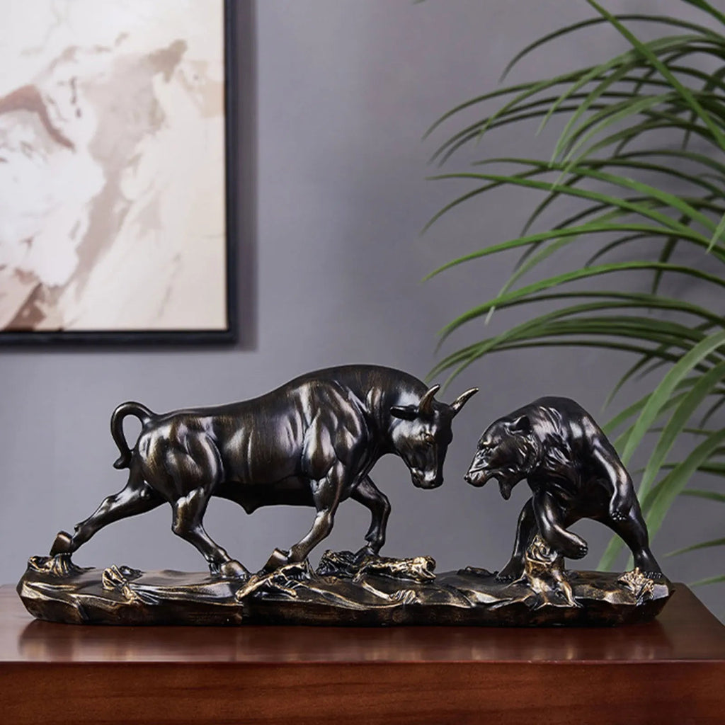 Feng Shui Bear and Bull Statue, Bull Figure, Collection Cow Sculptures Animal