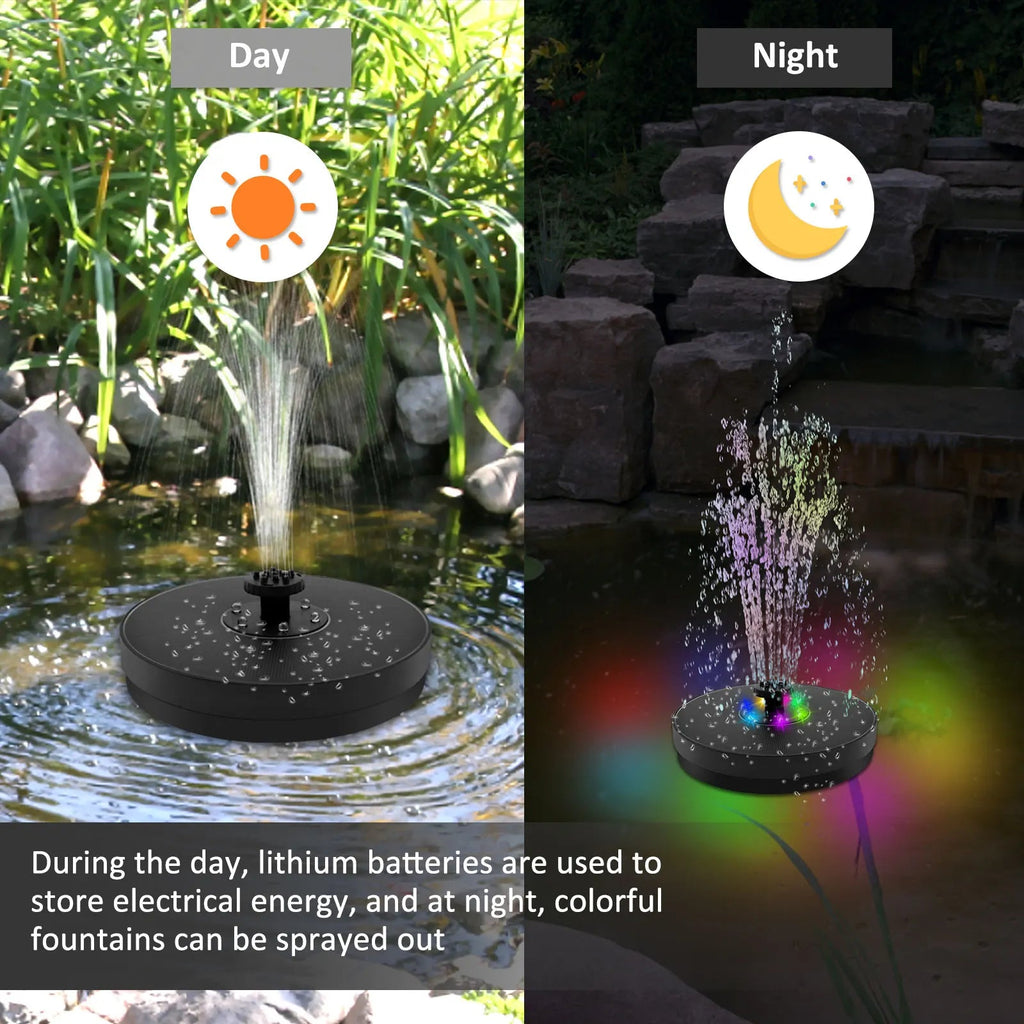 AquaLume Solar Spring | 3W Solar Fountain with LED Color Play | Up to 60 cm Fountain Height | 7 Nozzle Attachments
