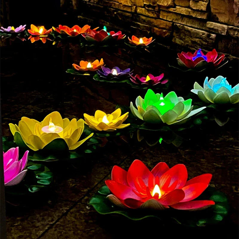 GlowLotus Solar Lotus Lamp | Water Sensor | Warm White Light for Pond & Garden