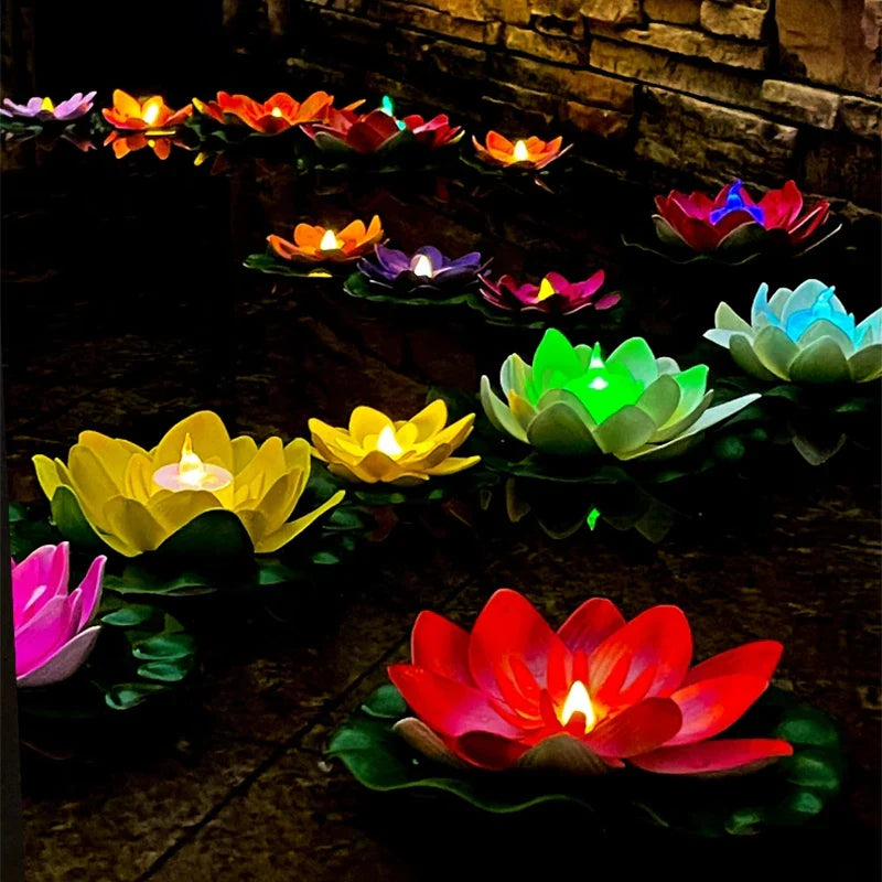 Floating Lotus Lamp LUMILYA | LED Water Sensor | Warm White Light | For Pond, Garden & Parties