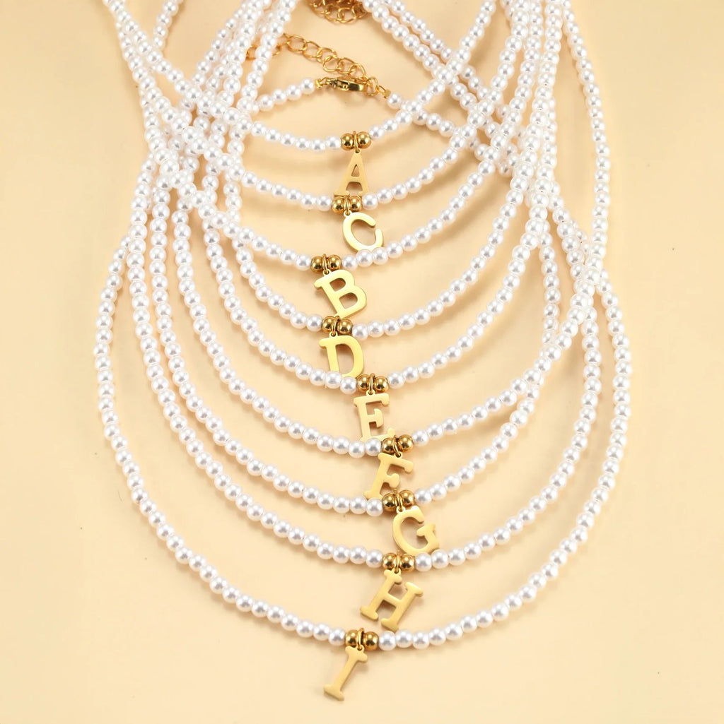 Elegant Gold Accented Pearl Letter Initial Necklace