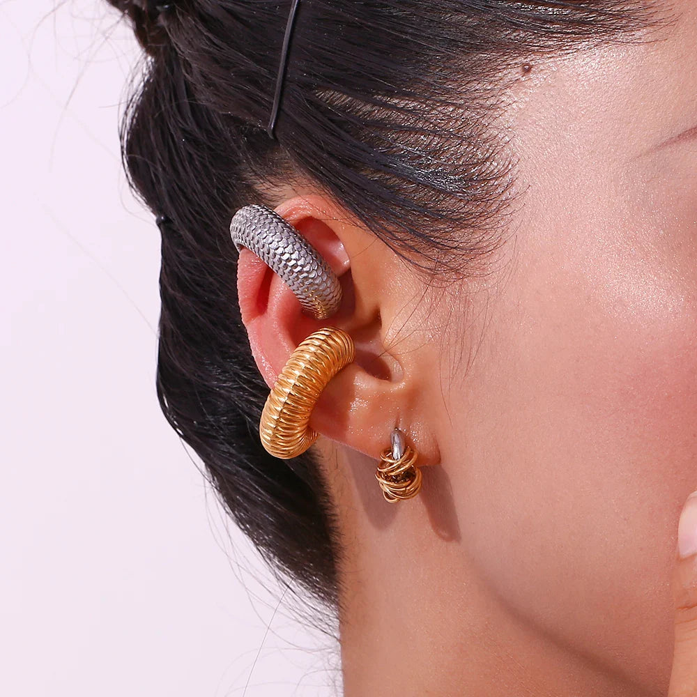 Dainty Two Tone C Hoop Wrapped Earrings