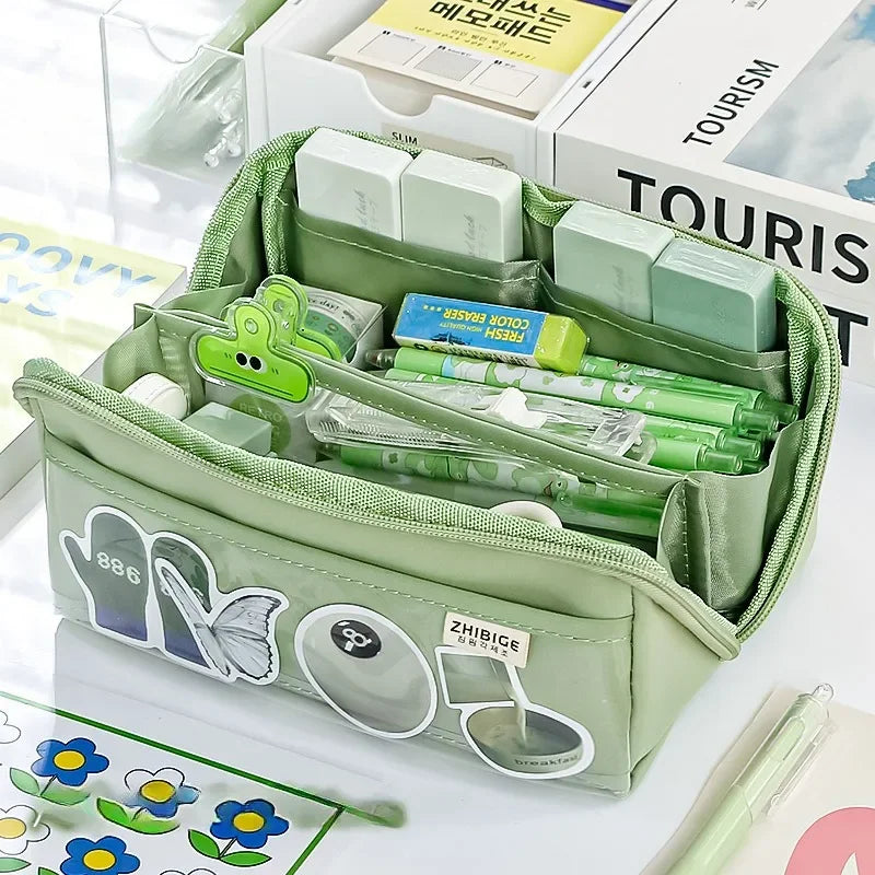 Pencil case KIDZORA CrystalBag | Transparent & Versatile | 10-pocket design | Large capacity for school & leisure