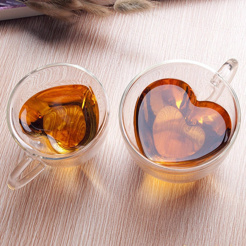 Heart Love Shape Glass Mug Double-Walled Coffee Cups Insulated Tea Milk Lemon Juice Water Cup Heat-Resistant Drinkware Lover Gift