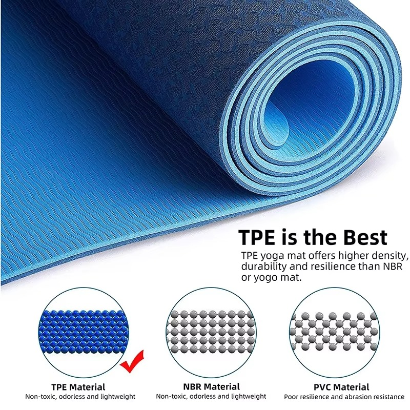 TPE Yoga Mat Non Slip Double Layer Exercise and Pilates Mat with Carry Bag