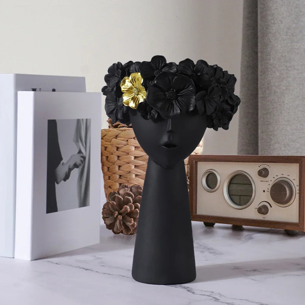 Nordic Girl Head Flower Resin Vase Statue Flower Vases for Office Desktop Dried Flowers Ornaments Decor Container