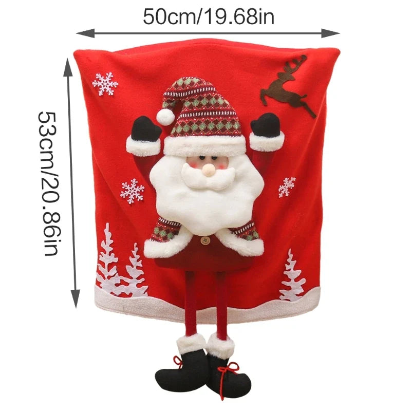 Jolivine | Christmas Chair Cover | Santa, Snowman & Reindeer Design | Festive Chair Decoration for Christmas & New Year | Soft & Washable