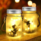 Glass Fairy Lamp - Solar Mason Jar Lantern, IP65 Waterproof Outdoor Hanging Light