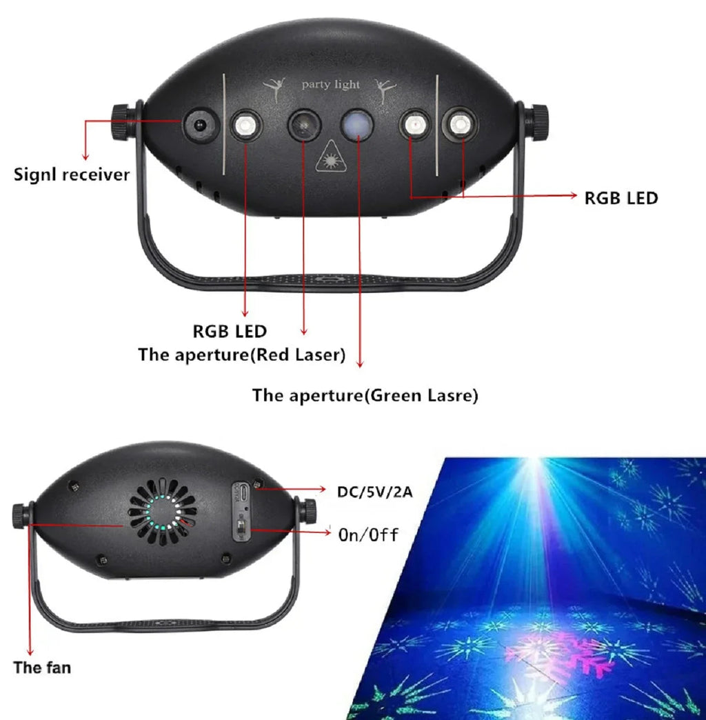 RGB Disco Lights Stage DJ Party Laser Projector - Strobe Club Home Holiday Decoration Lamp for Party Mood