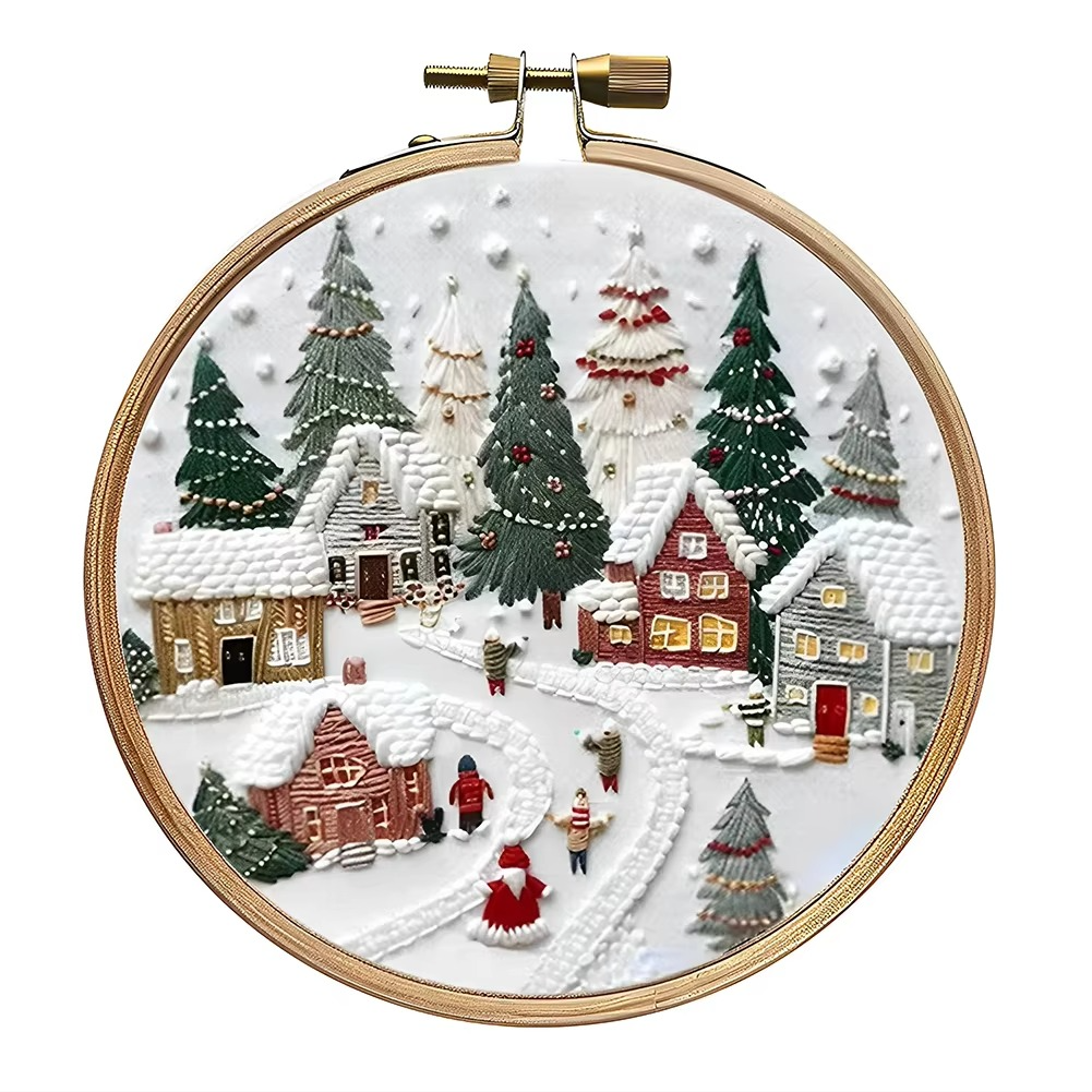 Christmas Embroidery Starter Kit, DIY Cross Stitch Set with Holiday Patterns