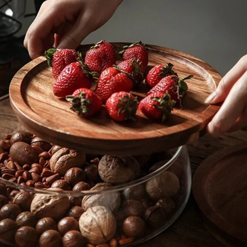 Glass bowl with wooden lid – Sturdy storage bowl for snacks and sweets