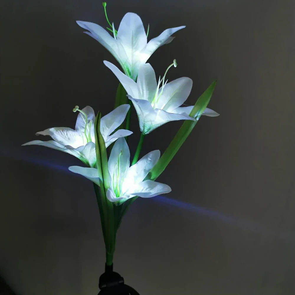 Solar LED flower lights in lily shape – Color-changing garden lights with stake for outdoor areas