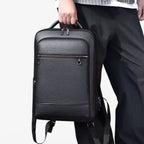 Elegant leather rucksack for men/women with USB port for laptop and everyday use, 15.6 inch, black