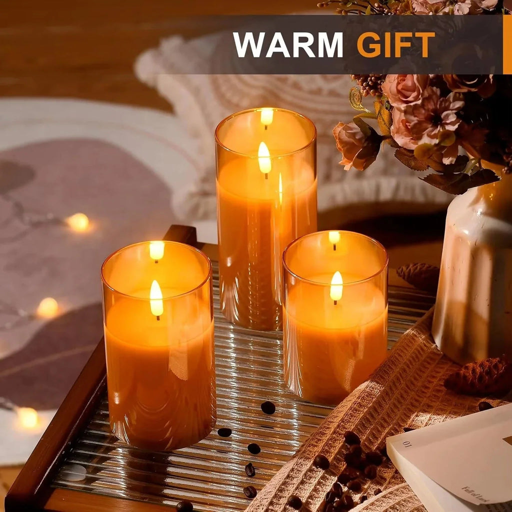 Lumièrea | LED Candle Set with Glass | Flickering & Remote Control | Timer | Wedding & Christmas