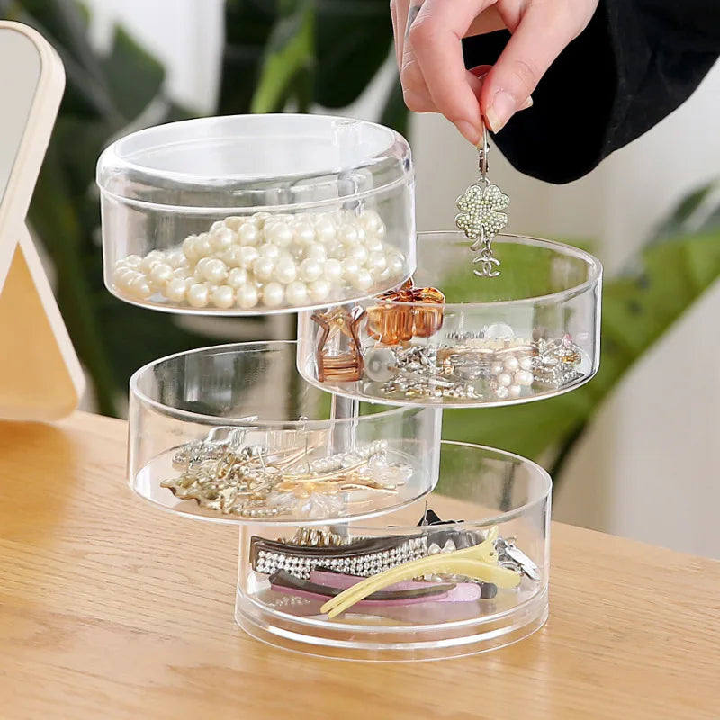 Rotaviva Jewelry Box | 360° Rotatable & Dustproof | 5 Layer Organizer | Transparent & Compact