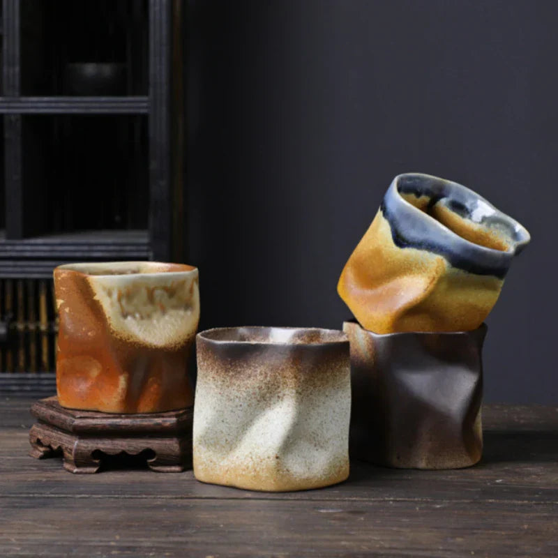 Irregular twisted shape cup 9.47 ounces/280 ml ceramic coffee tea cup without handle polychromatic creative ceramic mugs coffee mugs retro