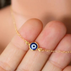 Blue Evil Eye Clavicle Necklace in Stainless Steel