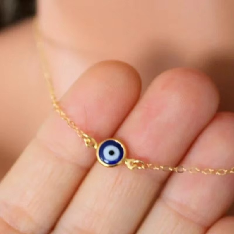 Blue Evil Eye Clavicle Necklace in Stainless Steel