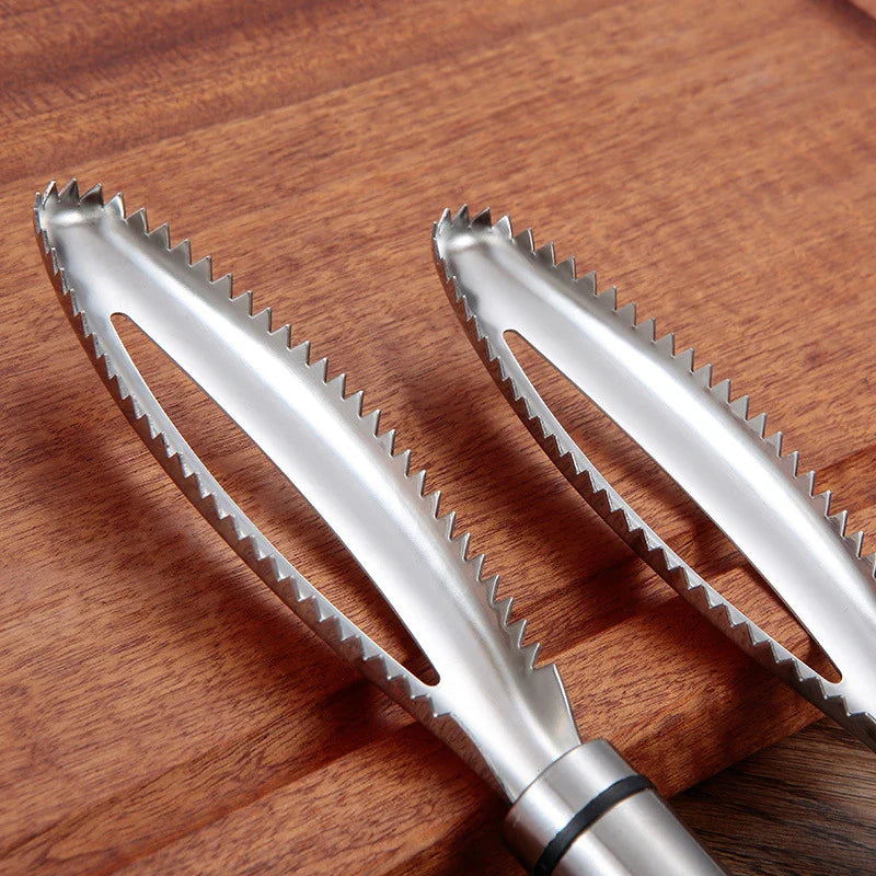 Kitchen block fish scale remover made of stainless steel | Hygienic fish skin scraper with bone tweezers | Rustproof & durable