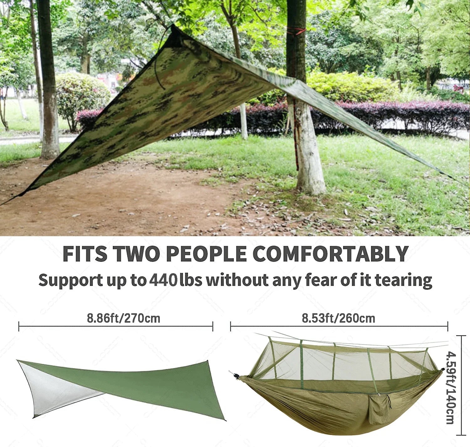 Trek Viva Camping Hammock | Integrated Mosquito Net & Rain Cover | Ultralight & Tear Resistant | 3-in-1 Outdoor Solution