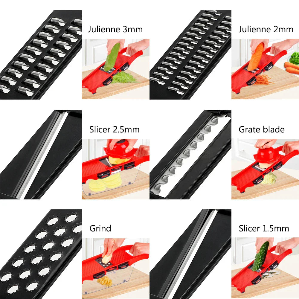PrepVario Vegetable Cutter Set | 9-piece with Box & Finger Guard | Stainless Steel & BPA-free | In Red