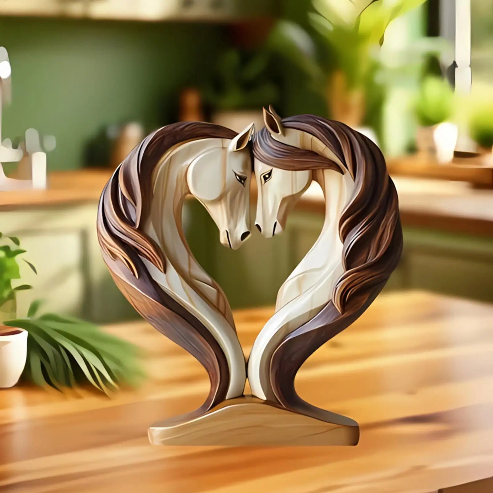 Equora Horse Sculpture | Horse Sculpture Wood | 2D Design in Embrace Pose | Decoration for Living Room, Office & Children's Room