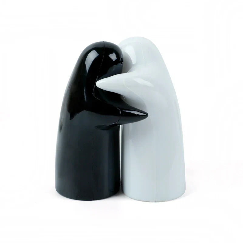 Cute Embracing Ghosts Black and White Ceramic Salt and Pepper Mill