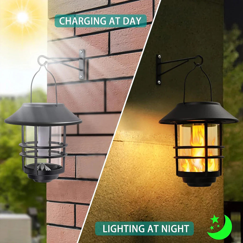 Flammora Solar Pendant Light with Flame Effect | IP65 Waterproof | Stainless Steel & Glass | For Garden, Fence & Terrace