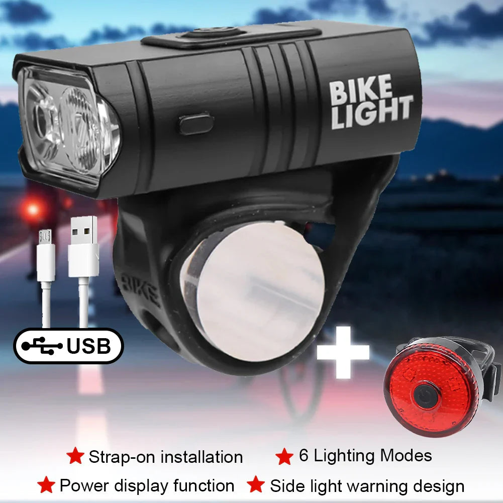 USB Rechargeable LED Bike Light Set – Waterproof Bike Headlight and Tail Light with Multiple Modes for Safety and Visibility