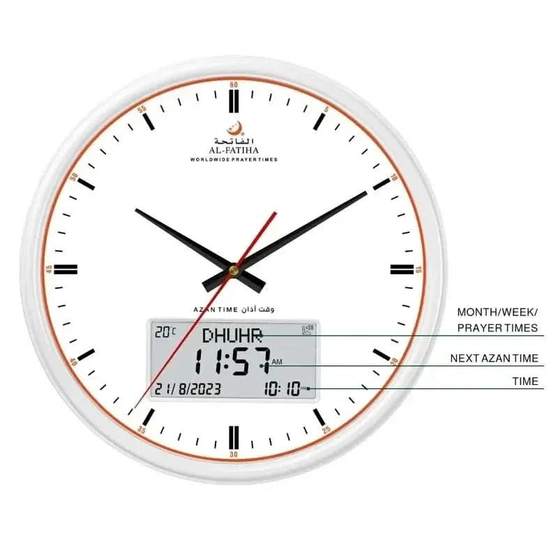 Prayer clock with automatic azan adjustment and 10 azan sounds
