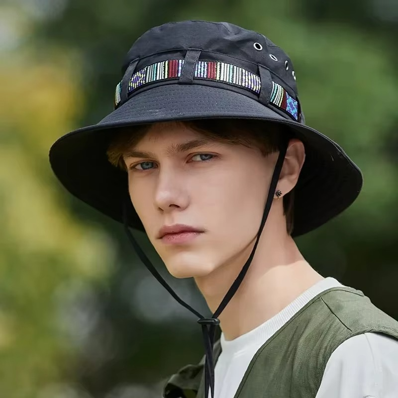 Striped Boho-Style Summer Sun Hat - Unisex Wide Brim Outdoor Cap