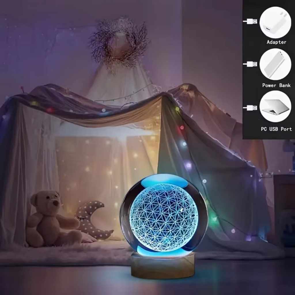 Enchanting 3D Flower of Life Crystal Ball with Color-Changing USB Nightlight