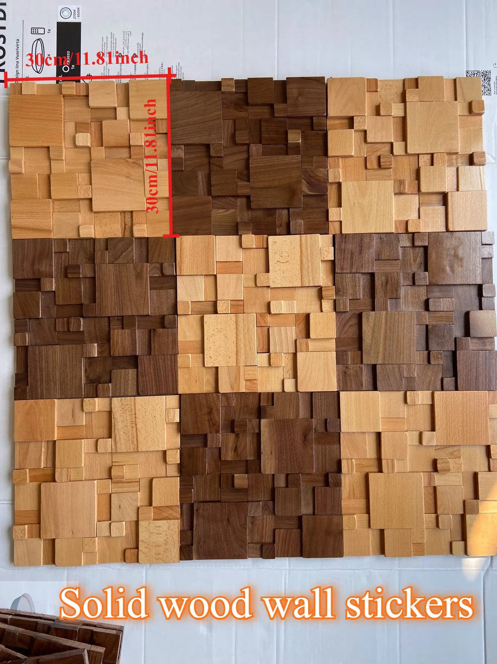 Acoustic Wood Wall Panels with Mosaic Design, Solid Beech and Walnut