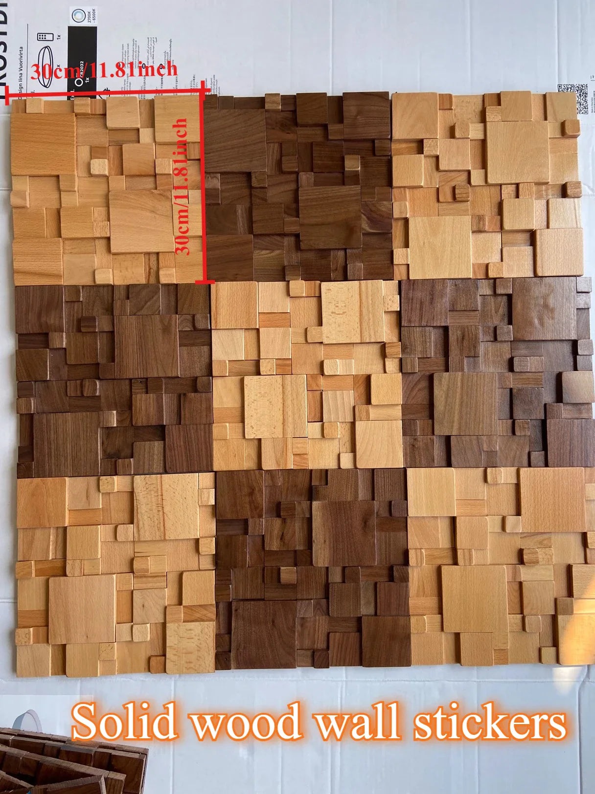 Acoustic Wood Wall Panels with Mosaic Design, Solid Beech and Walnut