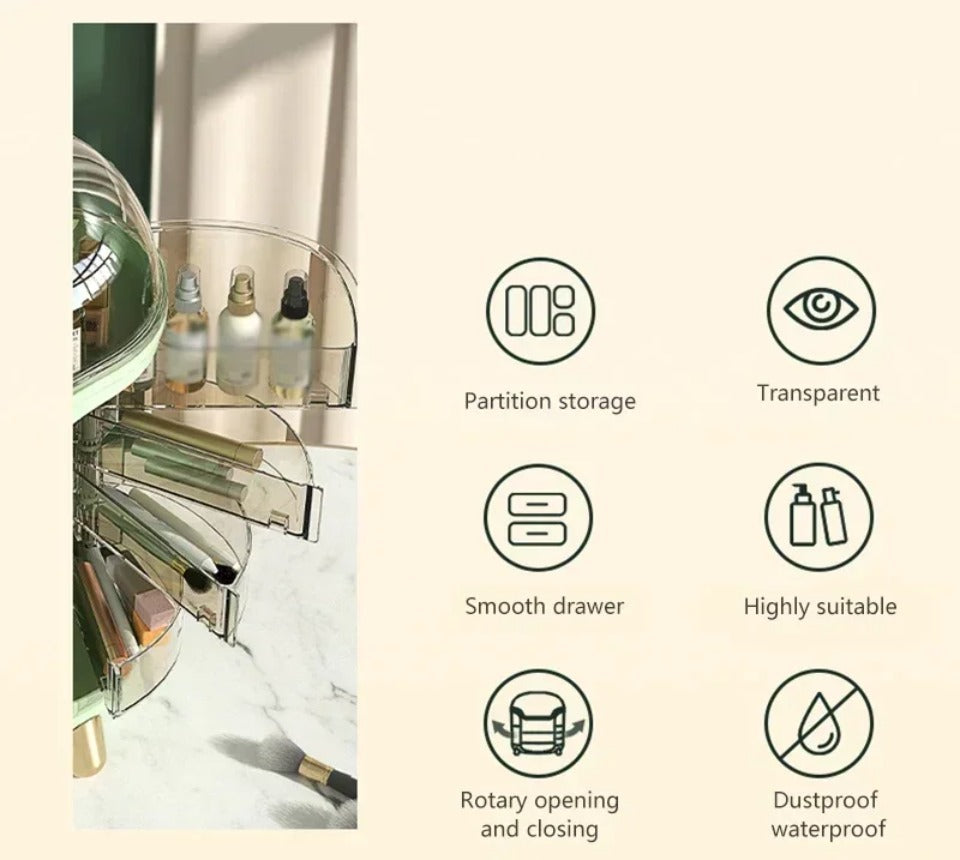 Luxury Transparent Makeup Organizer with Sliding Doors and Drawers