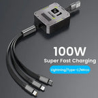 TriConnect charging cable | 3-in-1 & retractable | 100W fast charging | for iPhone & Android