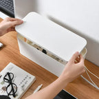 Kabelux Cable Box with Lid | 32×13×12 cm | Socket & Charging Cable Organizer | Dust Protection for Power Supplies & Routers
