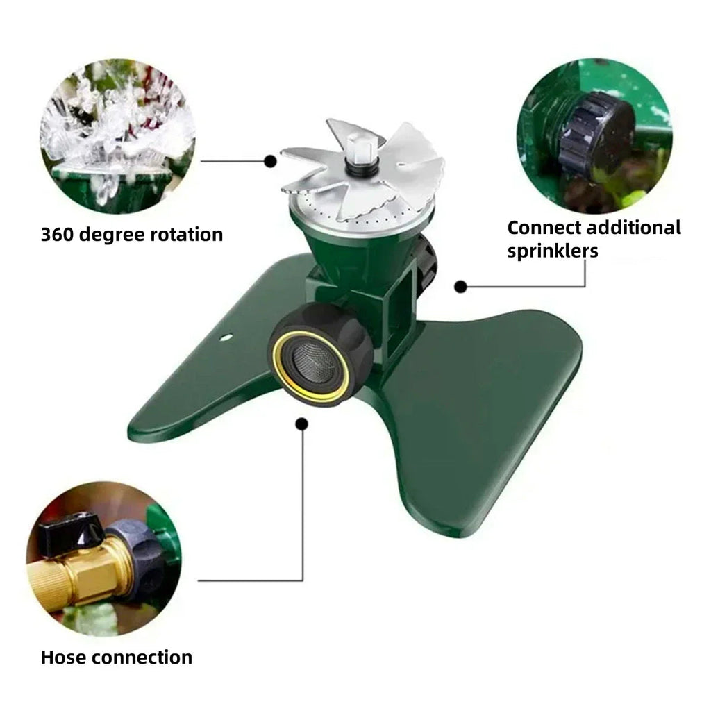 360-Degree Automatic Rotating Metal Lawn Sprinkler – Effective Garden Watering Spray Head