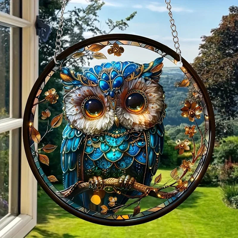 Acrylic Sun Catcher LumoOwl | 15 cm Round | Owl Decor | Window & Wall Pendant | Gift Idea
