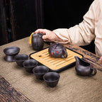 9-piece Set Teawere Retro Designer Cool Purple Sand Ceramic Teapot Set Travel Kong Fu Tea Set Porcelain Purple Sand Pot Tea Strainer