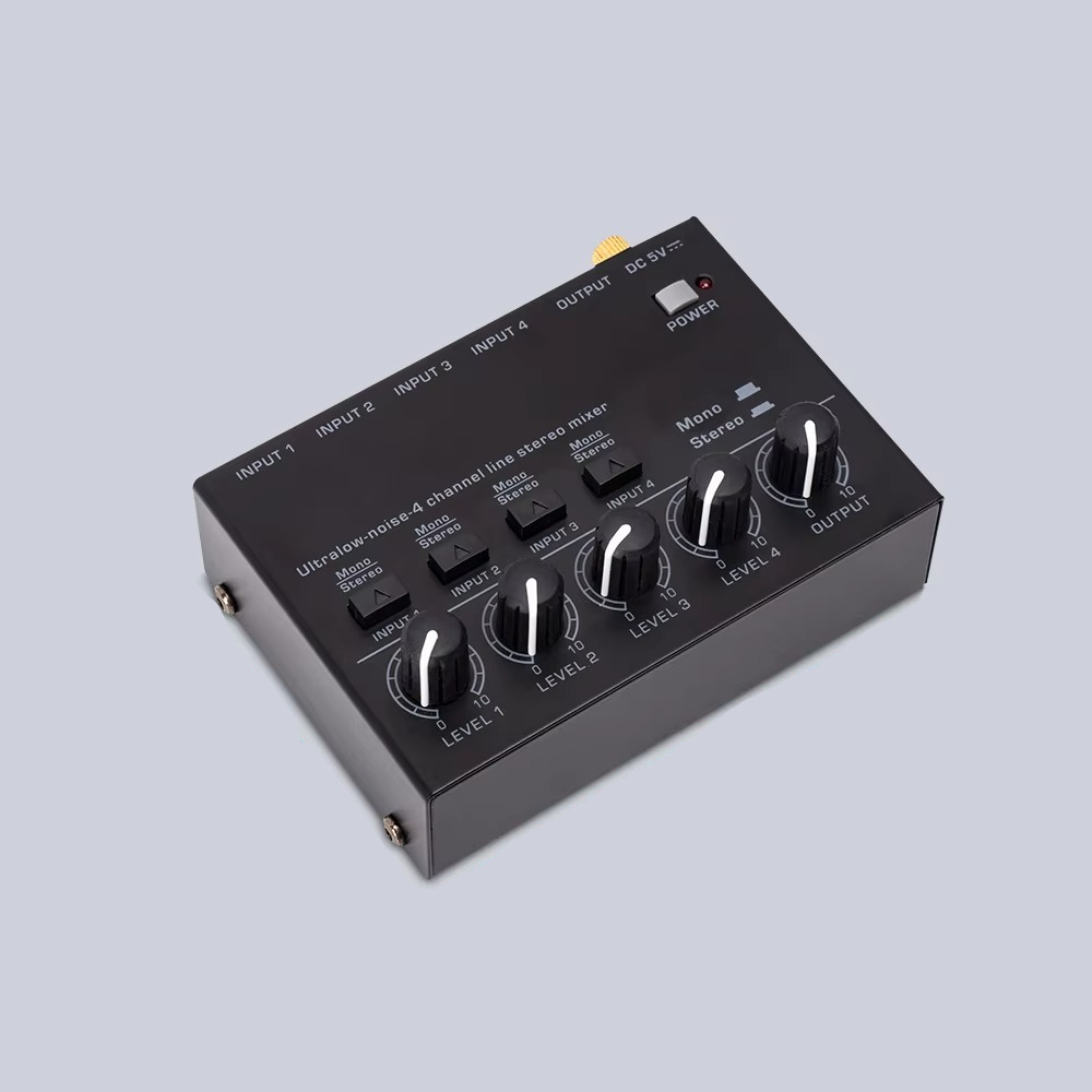 Ultra-Compact 4-Channel Low Noise Audio Mixer with Stereo RCA Output