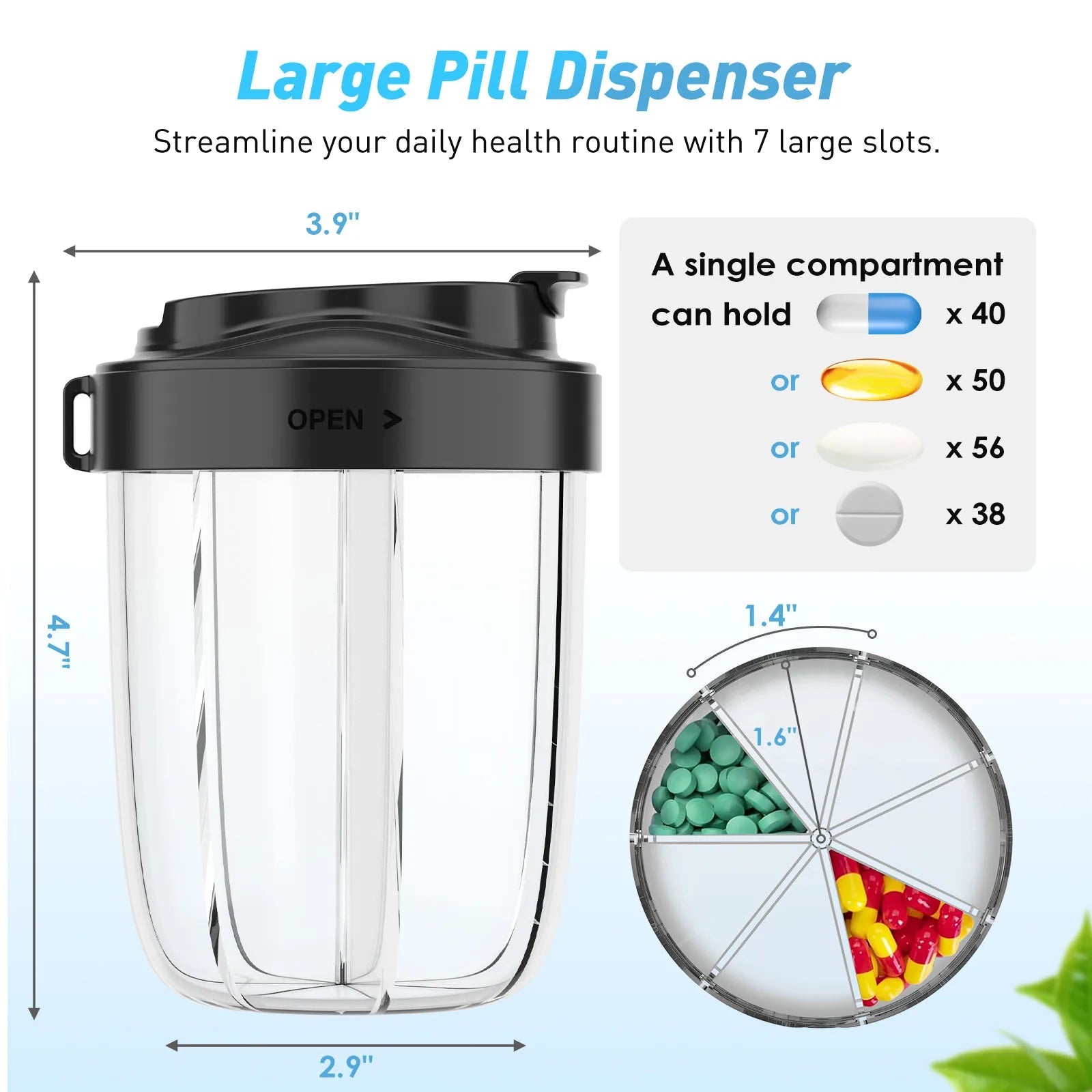 Pilliora Travel Pill Box | BPA-free & Hygienic | Anti-Mix System | With Carrying Loop